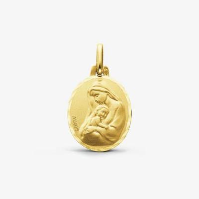 Medaille de bapteme ovale vierge a l enfant or jaune 18 carats 16mm j4946x0000 1